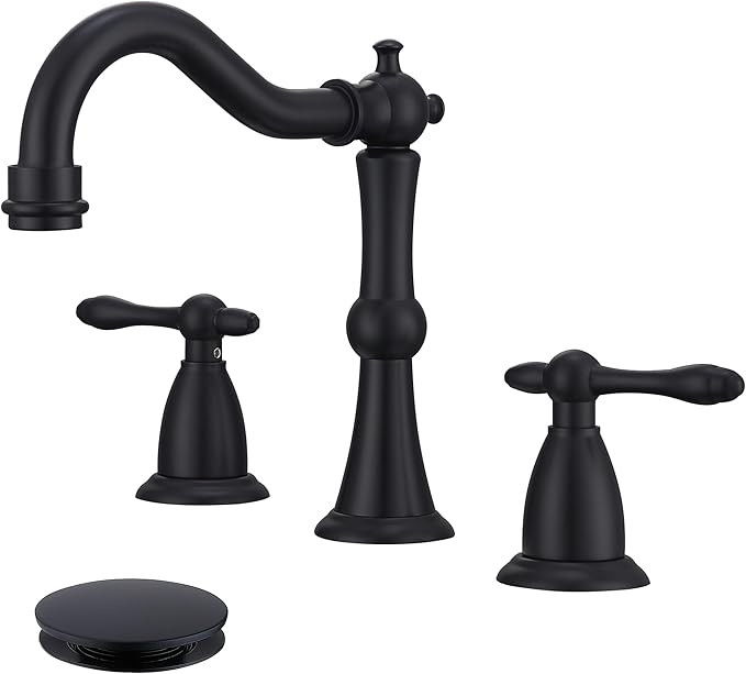 Matte Black Antique Bathroom Faucet 3 Hole, Widespread Sink Faucet with Pop Up Drain and cUPC Sup... | Amazon (US)