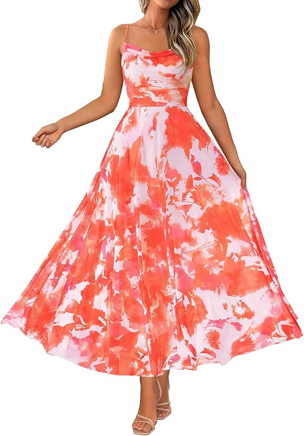 BTFBM Women Summer Floral Maxi Dresses Elegant Spaghetti Strap Dress Printed Party Dress Beach Lo... | Amazon (US)