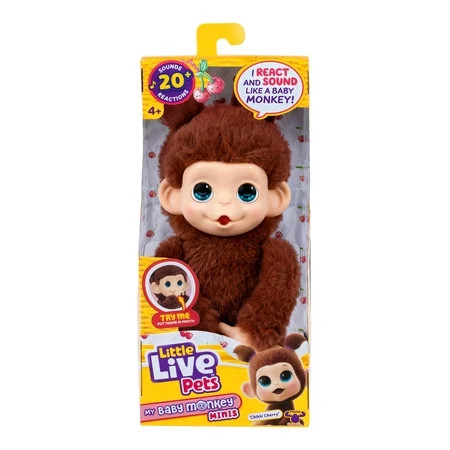 Little Live Pets Baby Monkey Minis – Chikki Cherry. Interactive Pet Toy. 20+ Sounds & Reactions. Soft Brown Fur. 7.4" Tall. Collect All 3. Ages 4+ | Walmart (US)