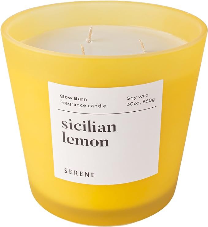 Hidden Label Large Scented Candle, Sicilian Lemon, 30oz 3 Wick Huge Candle, Serene Collection Slo... | Amazon (US)