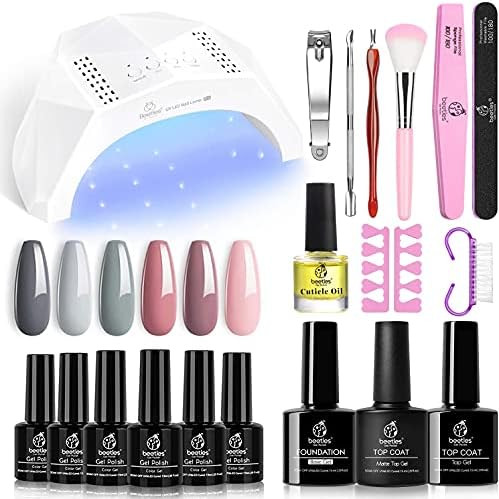 Beetles Gel Nail Polish Kit with U V Light 48W LED Nail Lamp 6 Colors Nude Grays Pink Gel Polish Sta | Amazon (US)