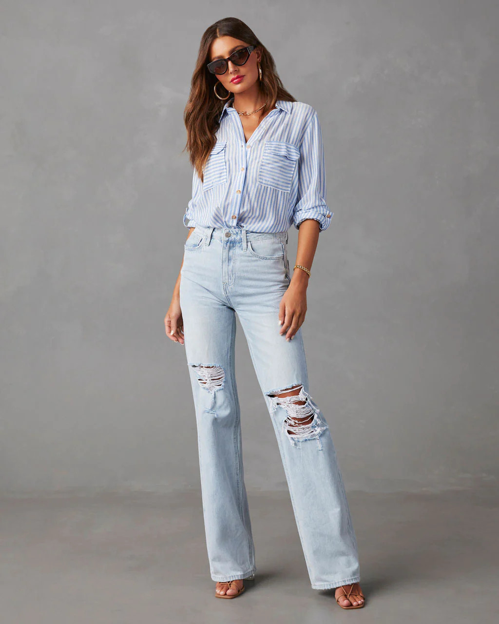 Alycia High Rise Distressed Wide Leg Jeans | VICI