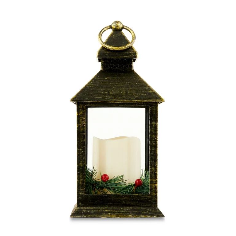 Plastic Black with Copper LED Pillar Candle Christmas Lantern, 9 in, by Holiday Time | Walmart (US)