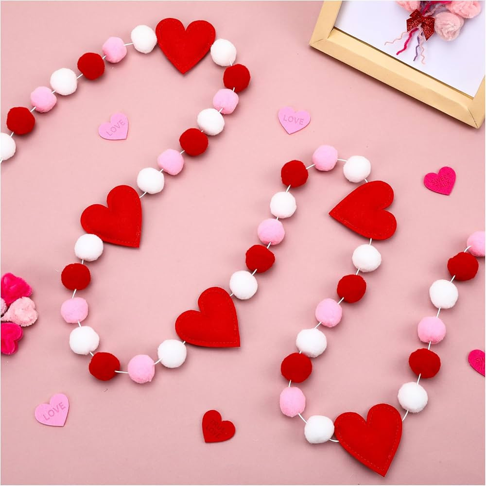 Jansun Valentine Felt Garland, Valentines Day Felt Garland with Red Pink Hearts, 8.2 ft Farmhouse... | Amazon (US)