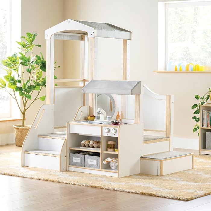 Guidecraft EdQ Toddler Kitchen Loft - White: Multi-Level Birch Wood Indoor Kids' Climbing Loft wi... | Amazon (US)