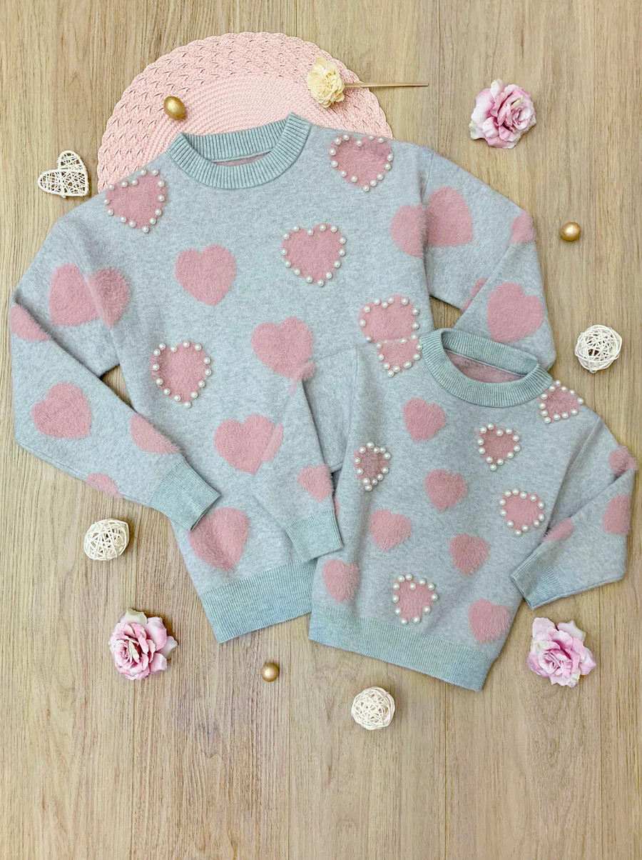 Mommy And Me Lovey-Dovey Pearl Knit Sweater | Mia Belle Girls