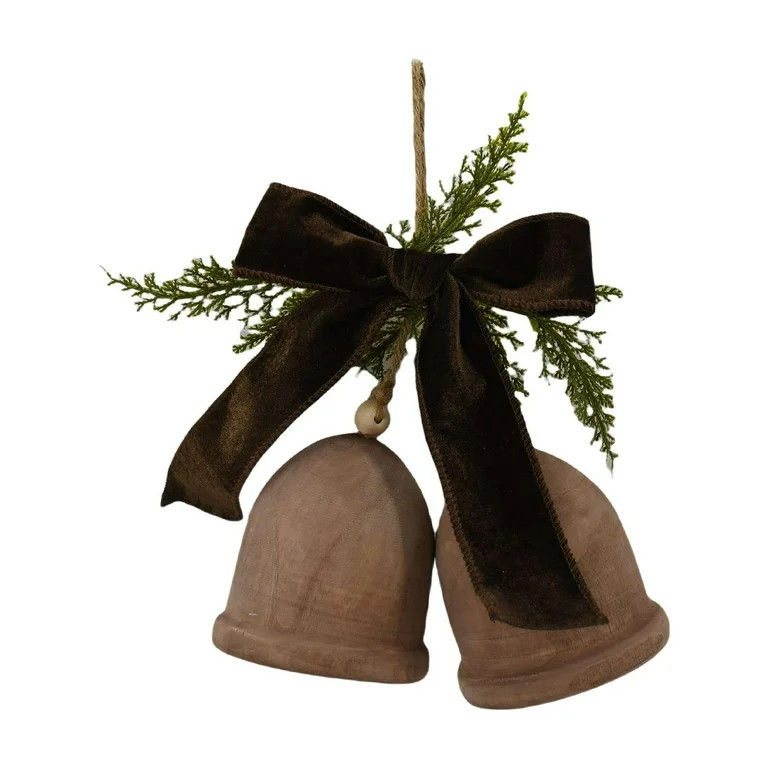 Wooden Bells with Bow Hanging Christmas Decoration, Brown, 11", by Holiday Time | Walmart (US)