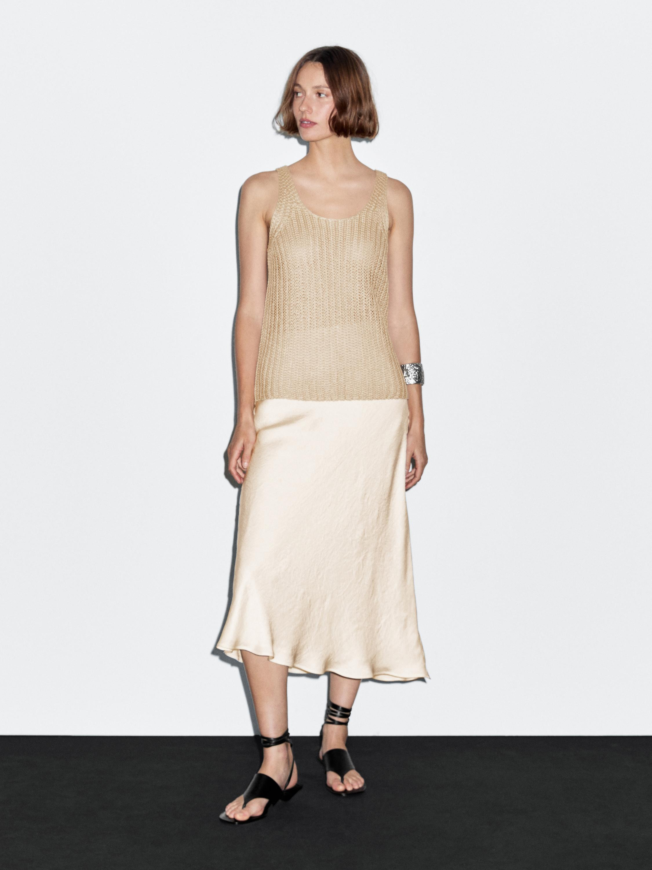 Flowing satin midi skirt | Massimo Dutti UK