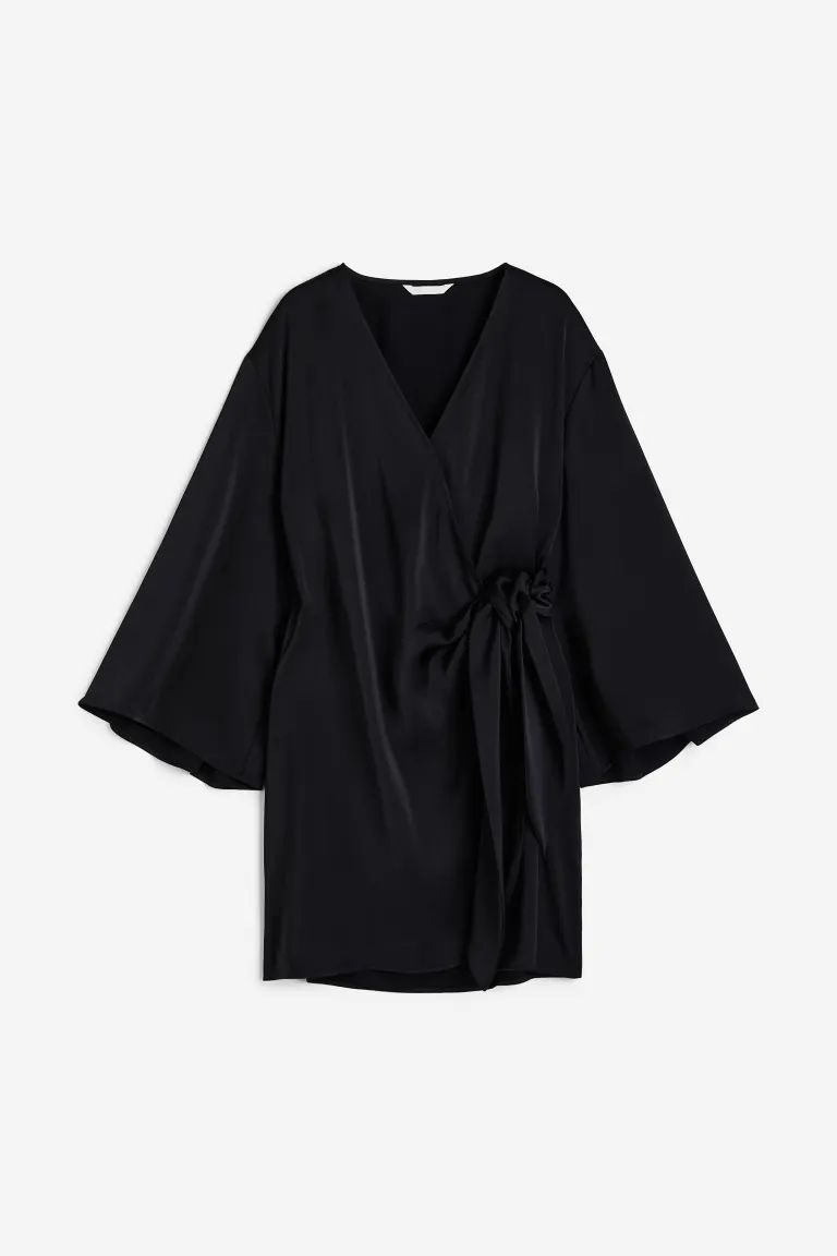 Satin Wrap-front Dress - Black - Ladies | H&M US | H&M (US + CA)