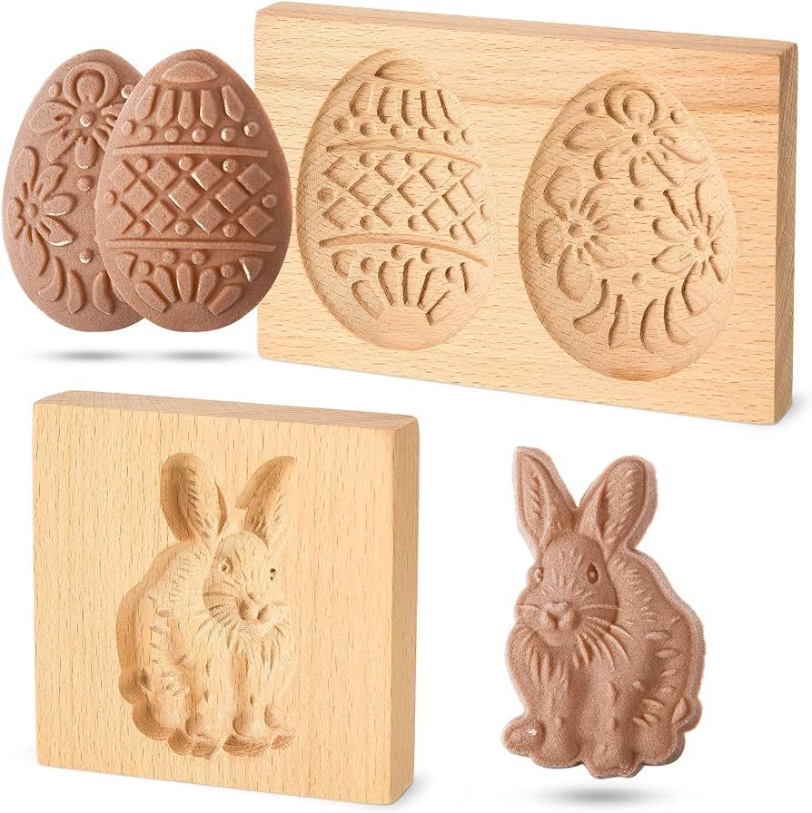 Carved Wooden Cookie Mold, Baking Embossing Cookies Stamp Mold Cutter Funny 3D Bunny Cookie Mold ... | Amazon (US)
