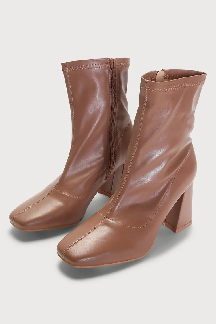 Dionna Tan Square Toe Mid-Calf Sock Boots | Lulus (US)