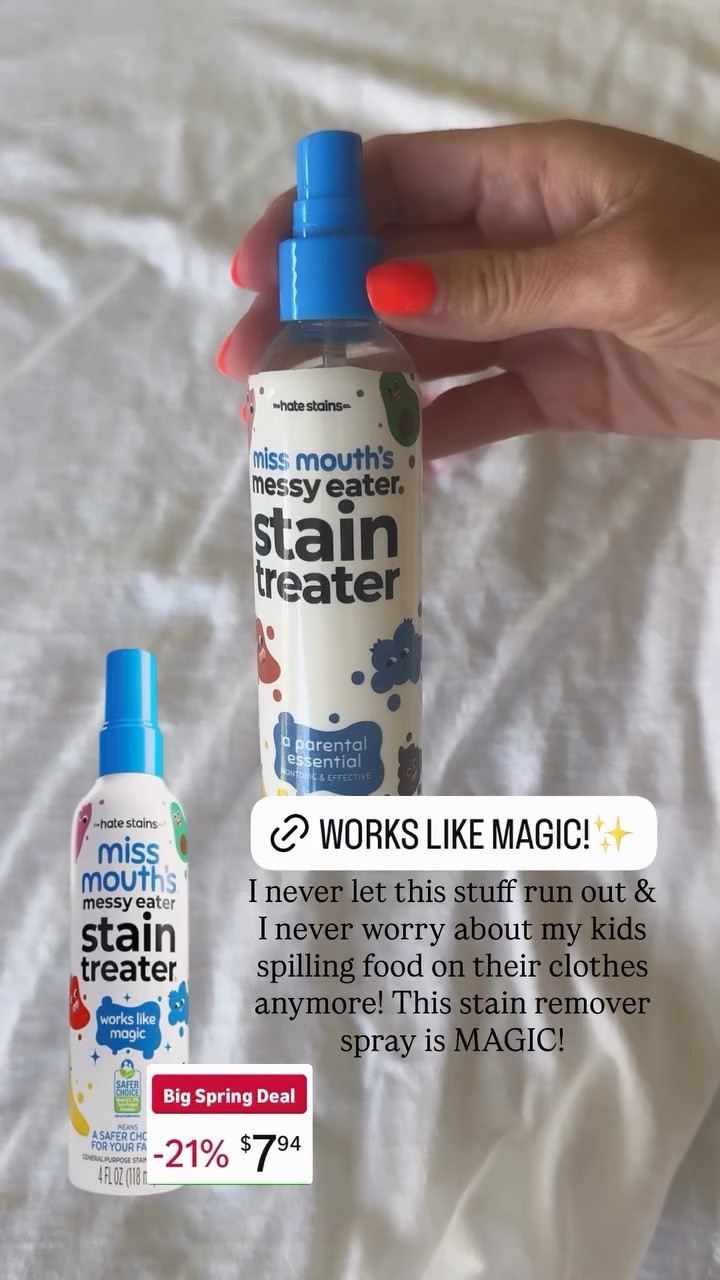 I never let this stuff run out & I never worry about my kids spilling food on their clothes anymore! This stain remover spray is MAGIC!