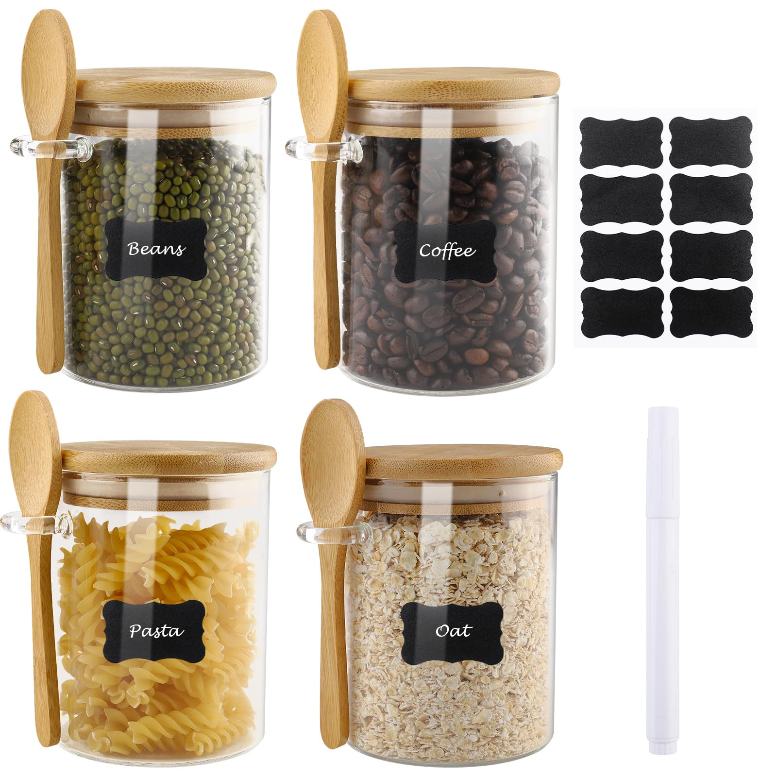 Zosenyer Barattoli di Vetro Ermetici con Coperchio e Cucchiaio, 500ML Set di 4 Contenitori Vetro ... | Amazon (IT)