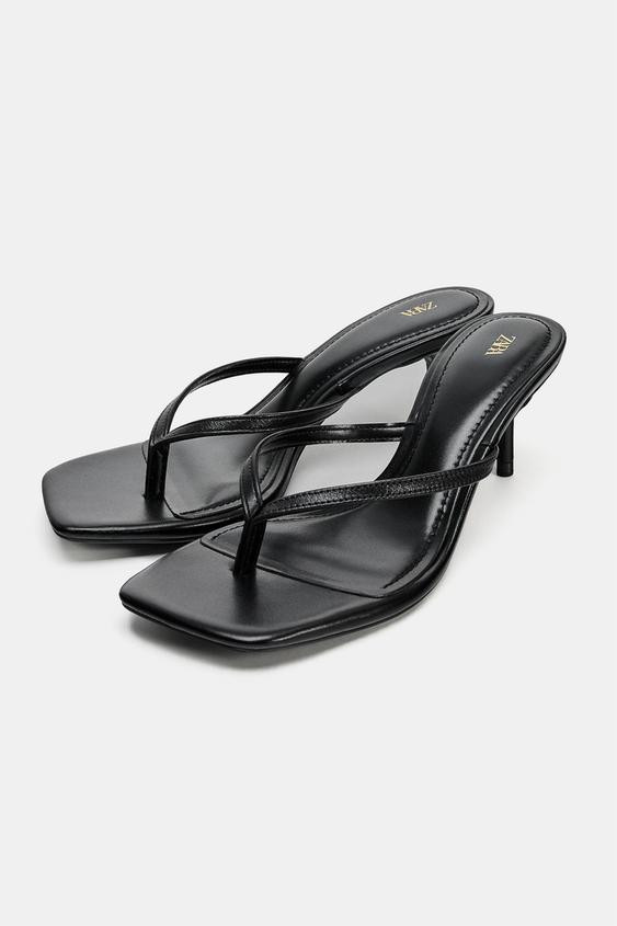Zara - Leather Strap Heeled Sandals - Women - Black - Women | Zara US