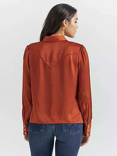 Women's Satin Rodeo Blouse in Burnt Orange | Wrangler