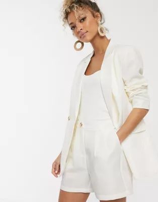 Pieces double breasted blazer in cream | ASOS (Global)