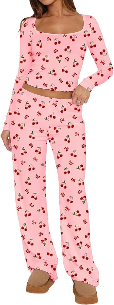 Lacozy Womens Fall Pajama Sets 2 Piece Cute Graphic Pj Set Woman Long Sleeve Top and Pants Y2K Sl... | Amazon (US)