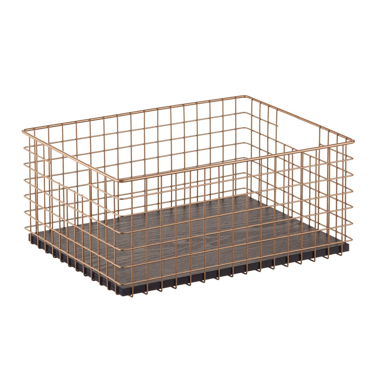The Container Store Wide Maddox Wire Grid Bin Gold | The Container Store