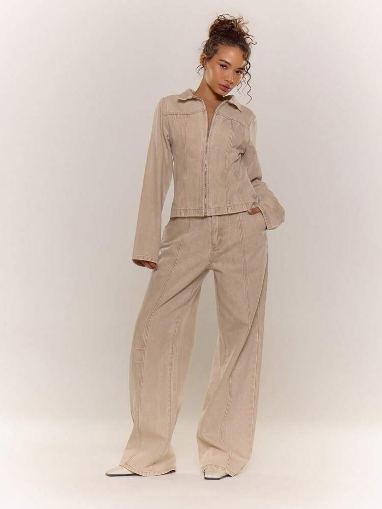 MUSERA Washed Bleached Balloon Fit Denim Jeans Co-Ord Bottoms Only Old Money Cute Country Cottage Core Back To School Casual For Women Butterscotch Office Work Everyday Winter Spring Summer | SHEIN