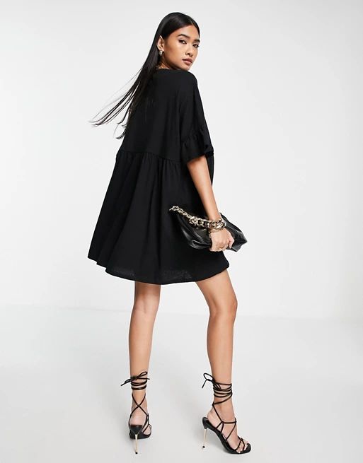 ASOS DESIGN super oversized frill sleeve smock dress in black | ASOS US