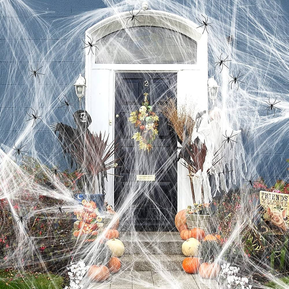 Amazon.com: 1400 sqft Halloween Spider Webs Decorations, Super Stretch Fake Spider Webs with 30 F... | Amazon (US)