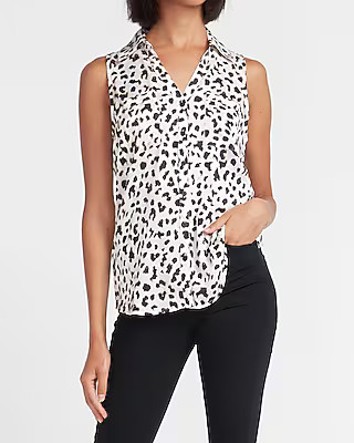 Satin Slim Fit Leopard Sleeveless Portofino Shirt | Express