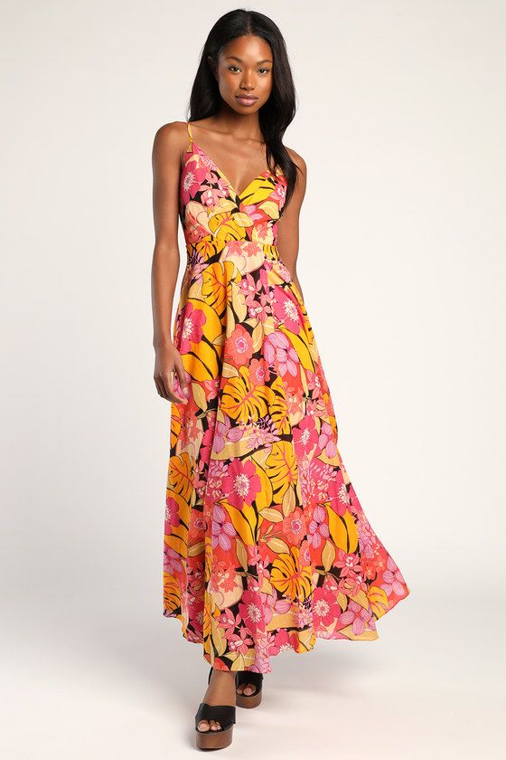 Cabo Is Calling My Name Orange Floral Print Surplice Maxi Dress | Lulus (US)