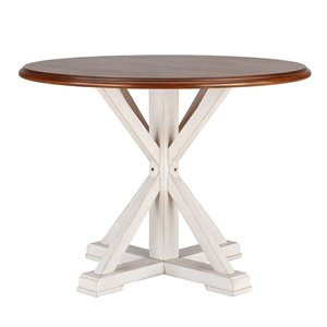 SEI Furniture Barrisdale Farmhouse Round Dining Table in Brown and White | Homesquare
