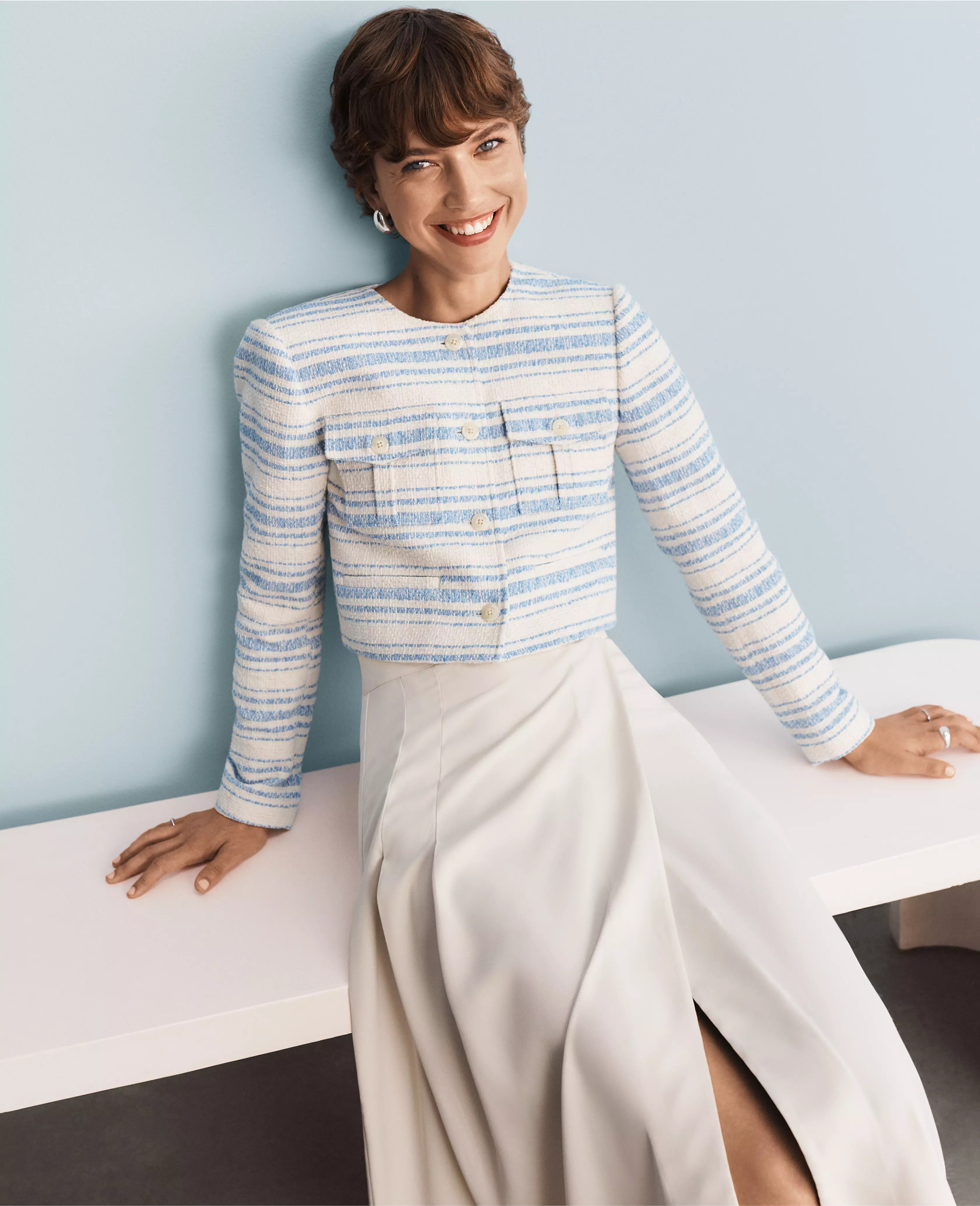 Striped Tweed Cropped Jacket | Ann Taylor