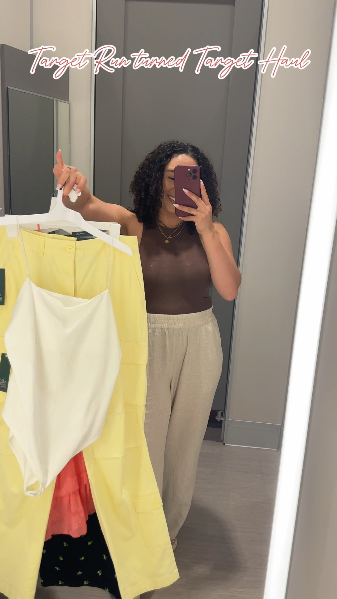 Some items are not online yet! Linked what I could. The yellow pants a medium bought a large, coral dress medium, and the last 3 items large 