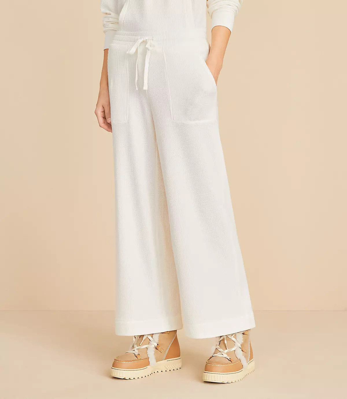 Lou & Grey Brushed Wafflestitch Wide Leg Crop Pants | LOFT