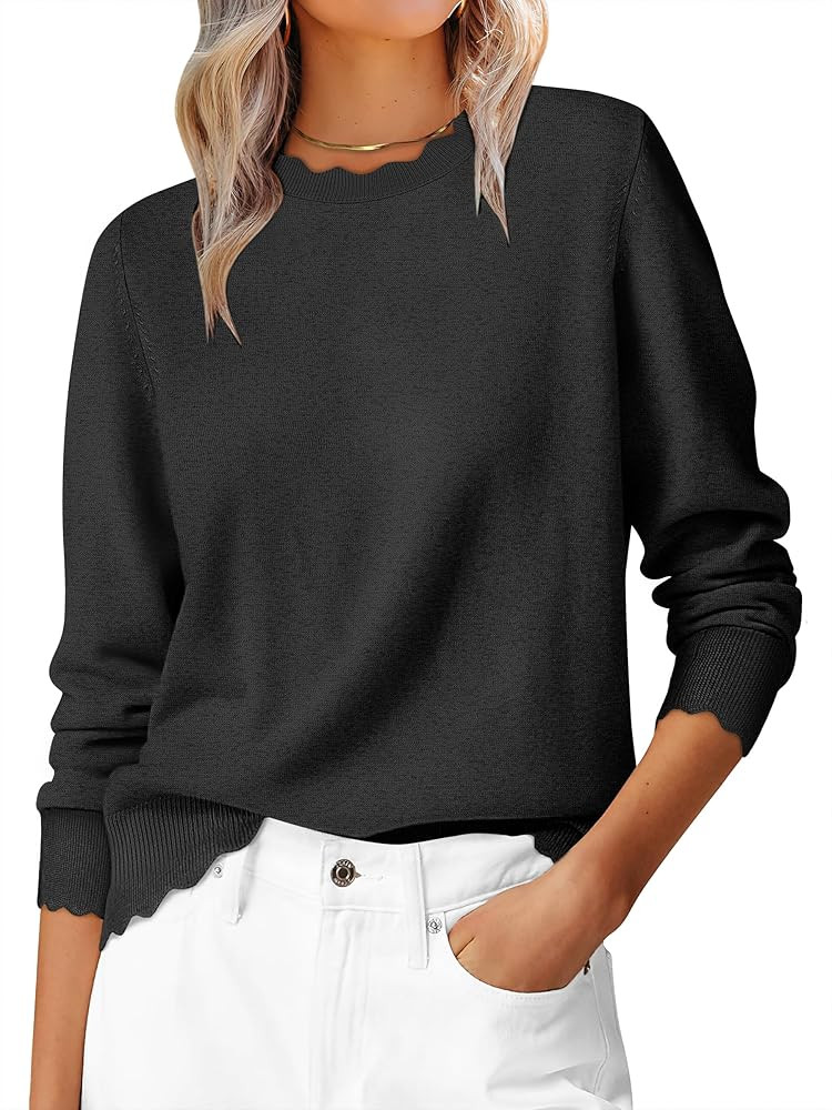 ANRABESS Sweaters for Women Loose Fit Lightweight Soft Dressy Scalloped Long Sleeve Pullover Tops... | Amazon (US)