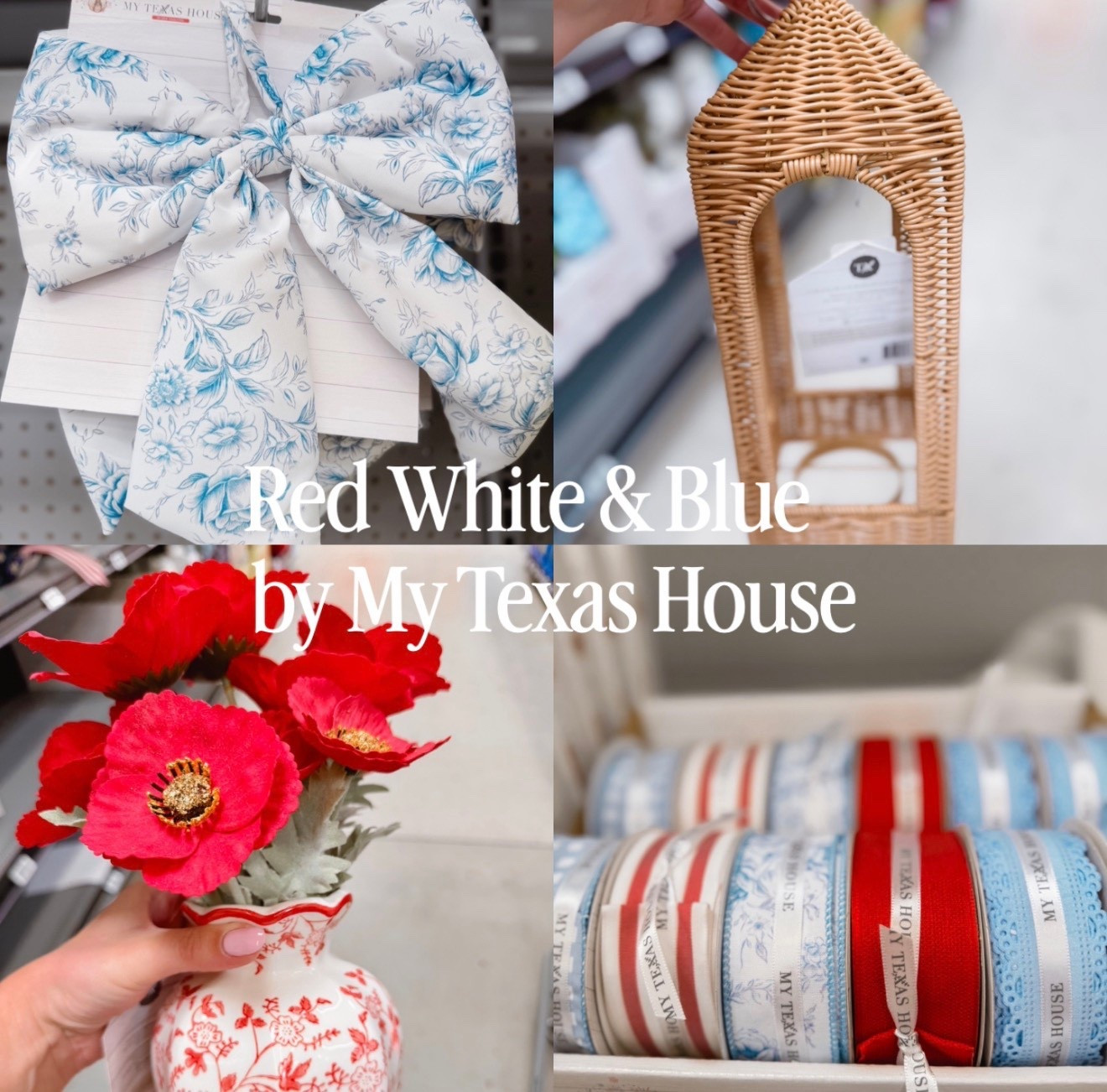Red white and blue home decor finds from Walmart 🇺🇸 My Texas House just dropped the prettiest vintage-inspired collection—perfect for summer styling, Memorial Day, and Fourth of July hosting. Classic florals, bow details, and affordable pieces that look high-end.

red white blue decor | american summer home decor | walmart home finds | my texas house | patriotic home decor | fourth of july decor | memorial day decor | vintage floral dishes | blue and white decor | summer hosting ideas | affordable home decor | spring home decor | summer home decor | grandmillennial

#LTKHome #LTKSeasonal #LTKdayinmylife