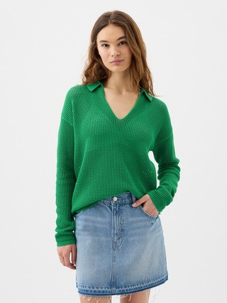 Relaxed Stripe Crochet Collared Sweater | Gap Factory