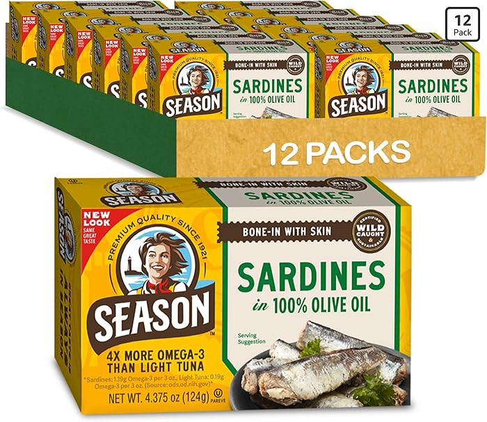 Season Sardines in Olive Oil - Wild Caught, 22g of Protein, Keto Snacks, More Omega 3's Than Tuna... | Amazon (US)