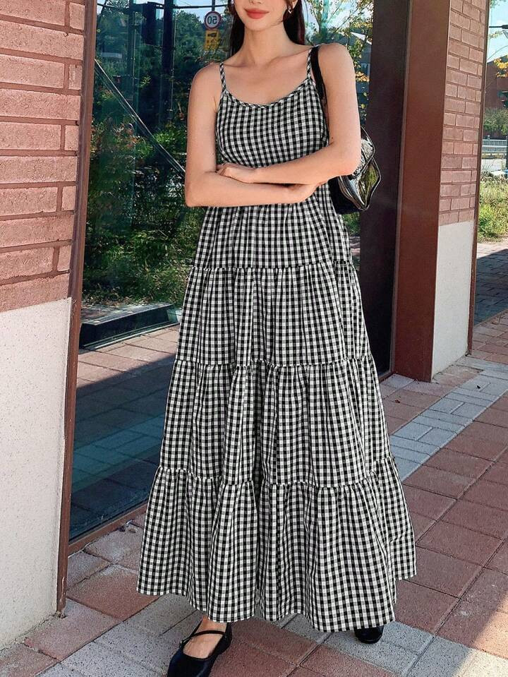 Dazy Star Gingham Print Ruffle Hem Cami Dress | SHEIN