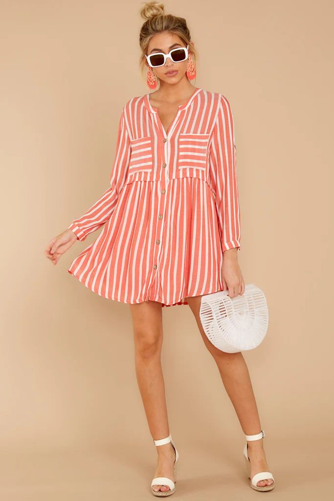 If I'm Lucky Coral Stripe Dress | Red Dress 