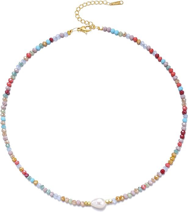 ERNAULO Colorful Beaded Necklaces for Women Crystal Bead Necklace Beach Necklaces Boho Necklaces ... | Amazon (US)