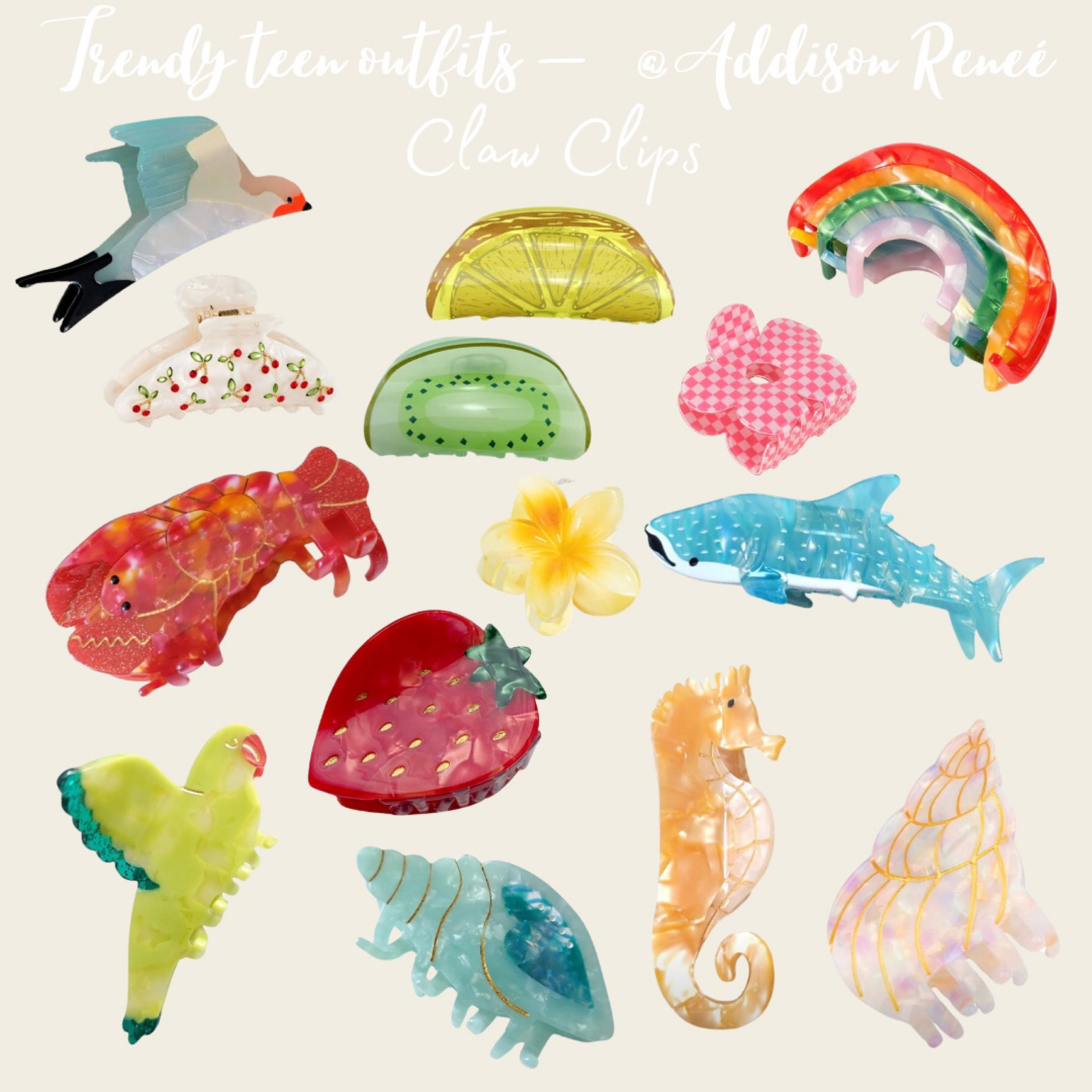 Super cute claw clip collection! I personally love unique looking clips to decorate my hair with! 

FOLLOW for more! 🫶



Trendy teen outfits, outfit, teen outfit, teen, teen clothes, cute teen clothes, teen girl, teen girl clothes, teen girl outfit, teen accessories, teen fit, teen girl clothes, tween clothes, tween girl clothes, teen girl gift, preppy teen outfits, teen girl outfits, fashion, teen fashion, tween fashion, teen girl fashion, hair clip, claw clip, hair accessories, cute hair clips, whale shark clip, animal clips, retro clips 