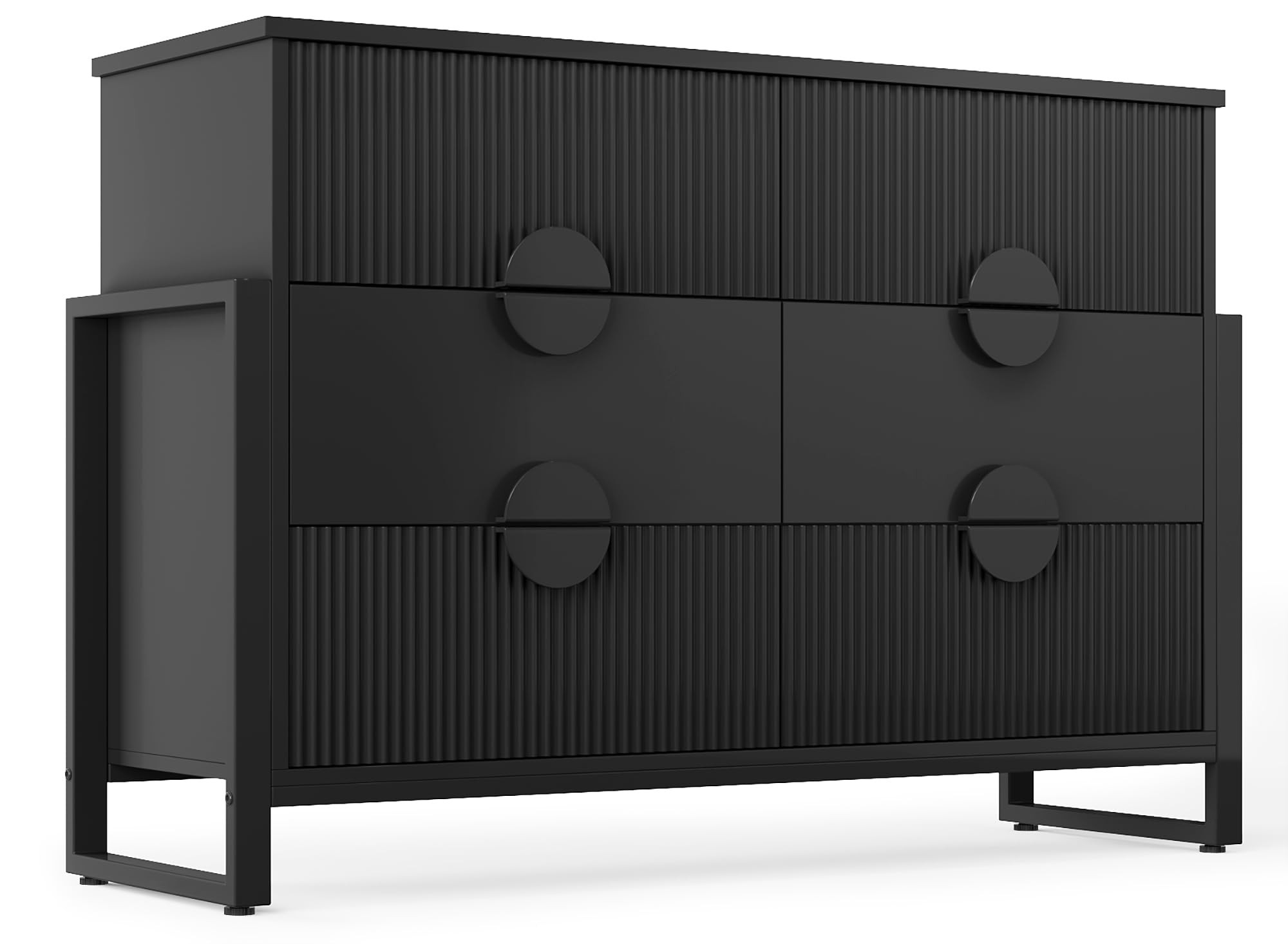 LGHM Modern Fluted Black Dresser for Bedroom, 50" Wide Chest of Drawers, 6 Deep Drawers Dresser w... | Amazon (US)