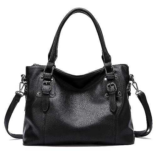 EFADSATCH Hobo Tote Bag for Women Large Vegan Leather Purse with Adjustable Shoulder Strap (Black) | Amazon (US)