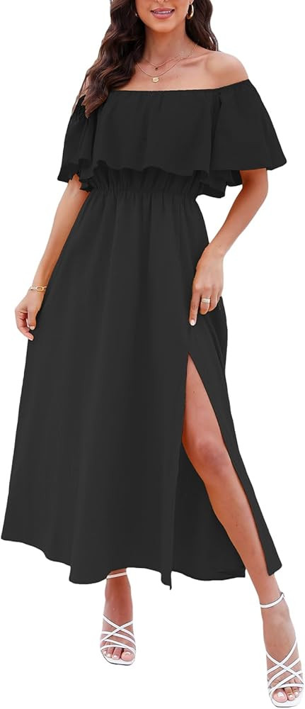 CUPSHE Women Ruffle Floral Maxi Summer Dress Off Shoulder Short Sleeve Backless Flounce Bodice Sl... | Amazon (US)