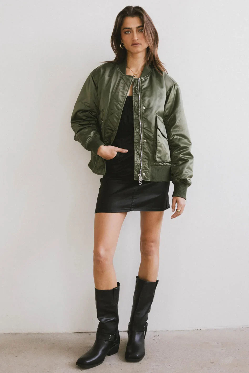 Rylee Satin Bomber Jacket in Green - FINAL SALE | Böhme US