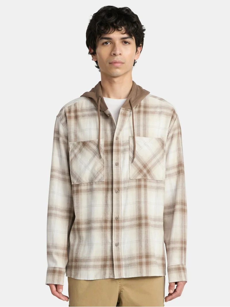 No Boundaries Men's & Big Men's Hooded Flannel Shirt with Long Sleeves, Sizes XS-5XL - Walmart.co... | Walmart (US)