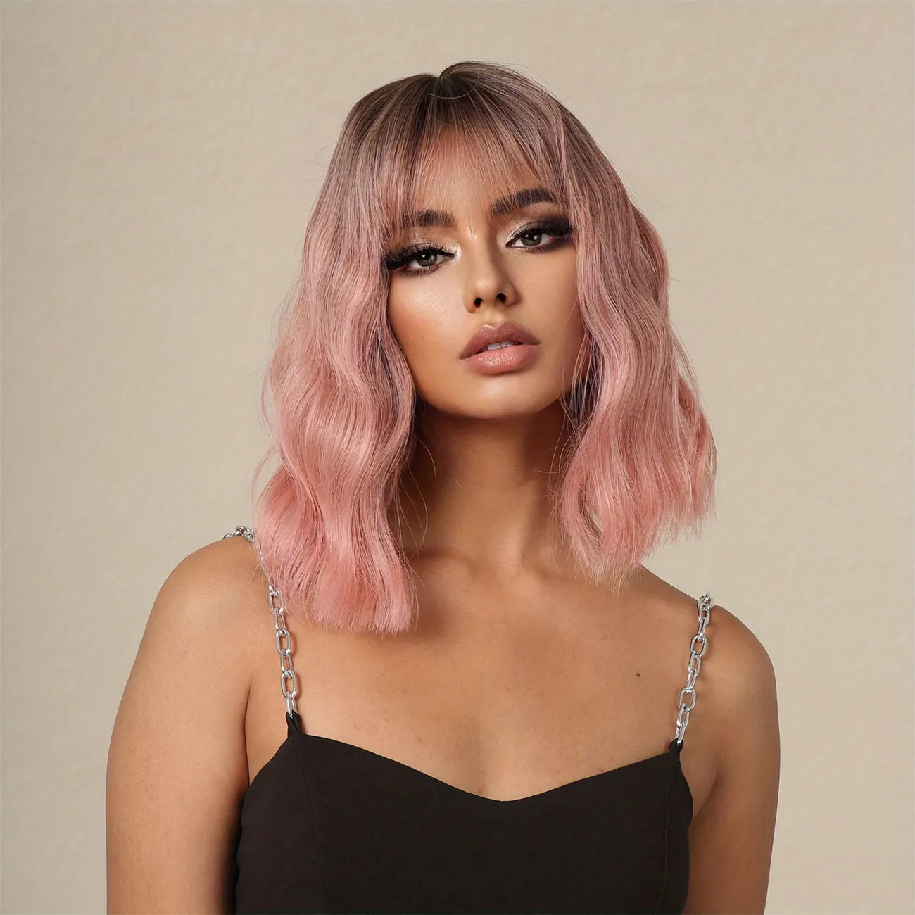 Ombre   Bob Wigs Short Wavy Wig With Bangs For Women Synthetic Shoulder Length For Party And Dail... | Temu Affiliate Program