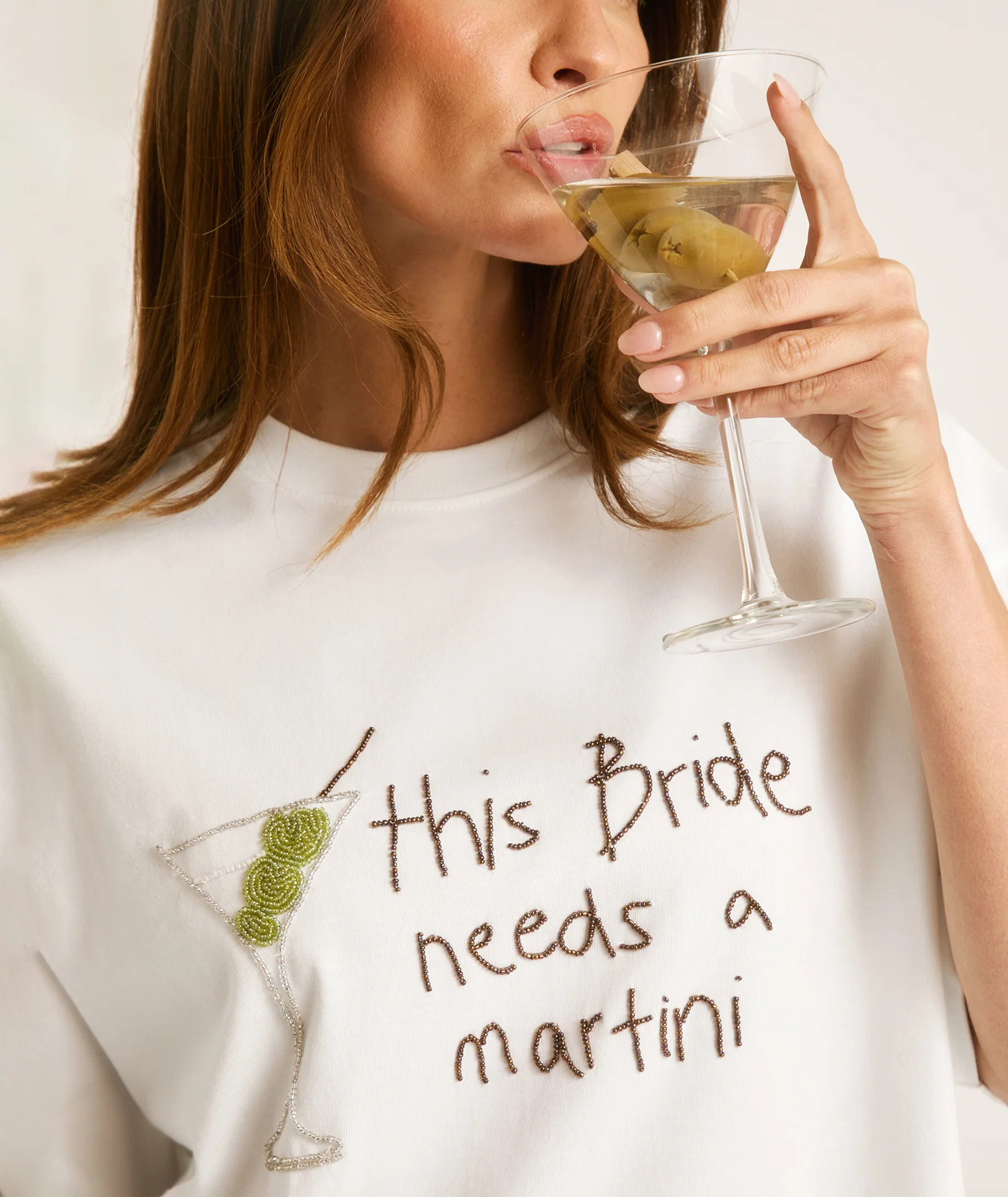Bride Needs a Martini Beaded Tee - White | Six Stories