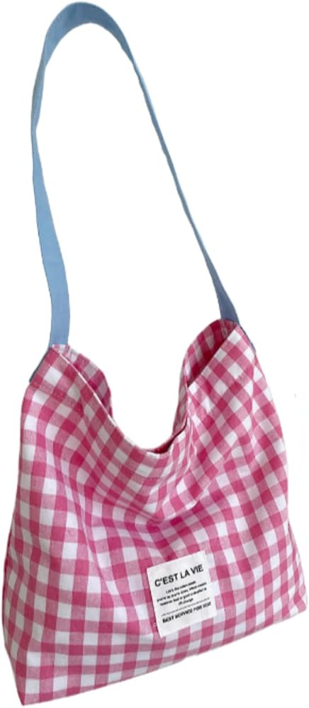 Checkered Tote Bag Canvas Tote Bag Gingham Y2k Bag Cute Tote Bag Preppy Stuff Beach Tote Bag Summ... | Amazon (US)