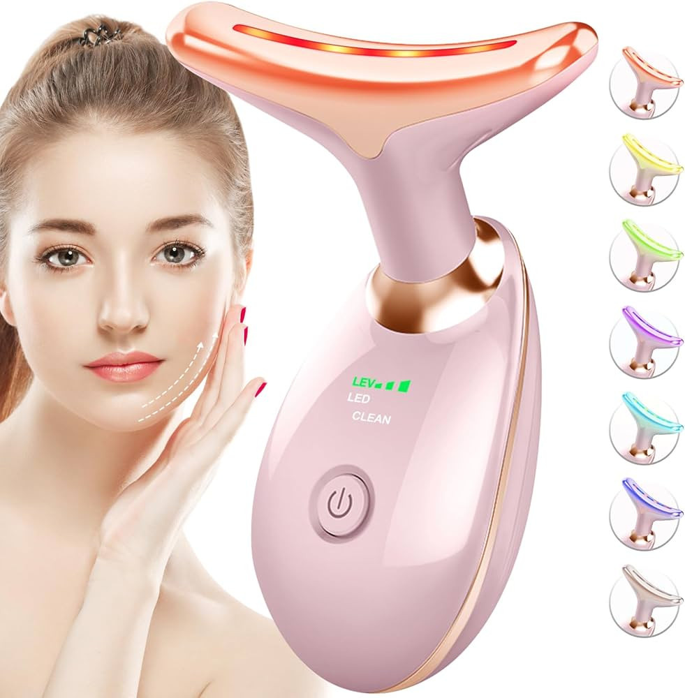 Red-Light-Therapy-for-Face-and-Neck, 7 Color Face Massager Tool for Wrinkles, Double Chin, Vibrat... | Amazon (US)