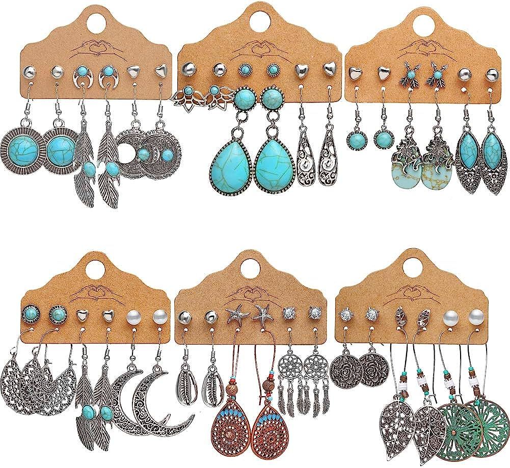 36 Pairs Fashion Vintage Turquoise Drop Dangle Earrings Set for Women Girls Boho Hollow Waterdrop... | Amazon (US)