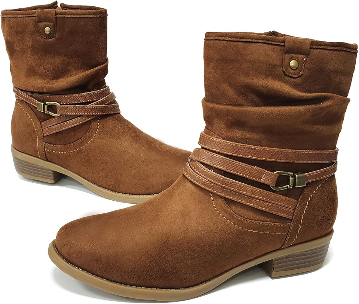 VJH confort Women's Mid Calf Boot,Round Toe Low Heel Comfort Slouchy Bootie with Side Zipper Buck... | Amazon (US)